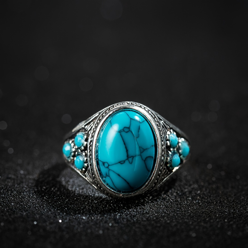 

A Creative And Unique Synthetic Turquoise Ring With Golden , Suitable For Men And Women As A Couple's Gift For Holidays.