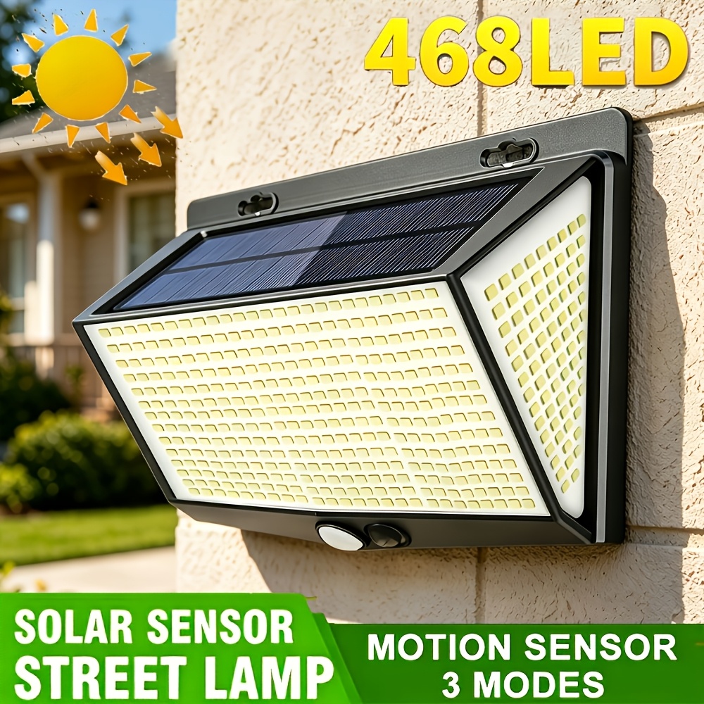 TEMU 1 pièce Applique Murale Solaire 468 LED, Projecteur de Sécurité Solaire avec Détecteur de Mouvement, de 270°, Applique Murale LED qui S'
