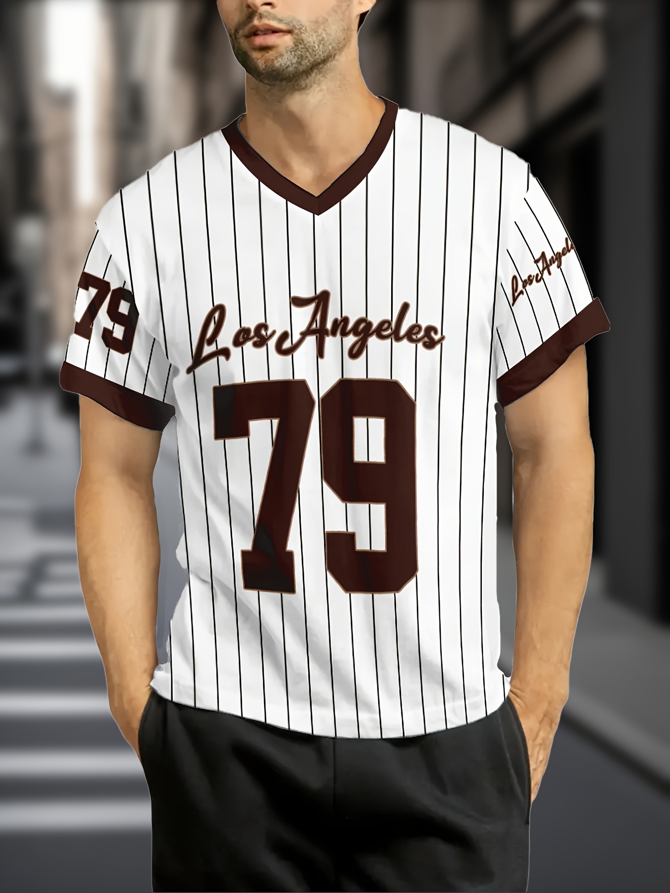 men's casual los angeles baseball jersey t shirt white black