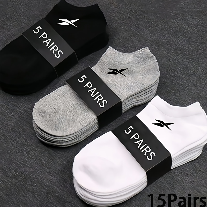 E-shop Gemischte Farben 15 Paar kurze Socken - Trendige -Graue Buchstaben Vielseitige Socken für Herren und Damen, Sport, Laufsocken