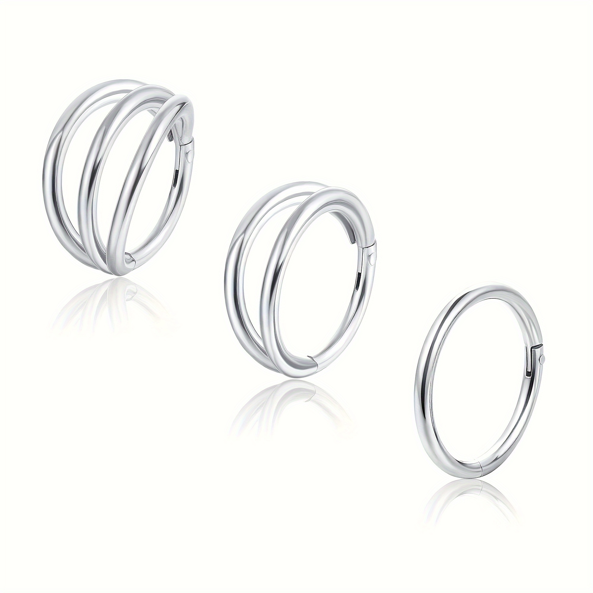 

3pcs Elegant 16g Stainless Steel Septum Clicker Rings And Nose Hoops - Sleek Daith, Conch, , , Tragus Piercing Jewelry For Women, 8mm & 10mm Sizes