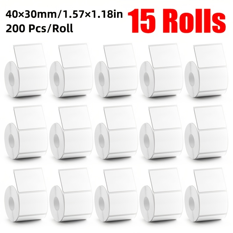 TEMU 15 Rotoli di Carta Termica , 200 Etichette per Rotolo, 40 X 30 mm (1.57 X 1.18 Pollici) Etichette Autoadesive per Stampa, Adesivo Forte a Tre ,