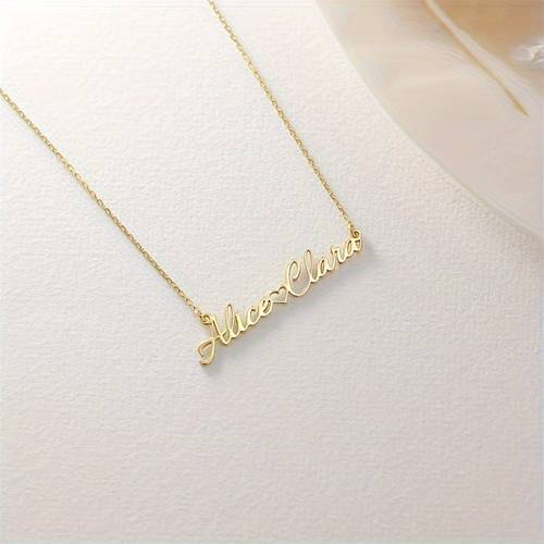 Customized Two Name Necklace With Heart Pendant, Stainless Steel Fashionable Jewelry, Family Couples Necklace, Wedding Anniversary Gift, Mother's Day Present, Women's Daily Collar Accessory, Minimalist & Classic Style