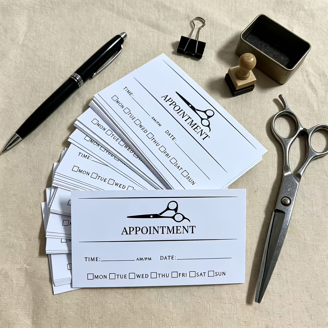 TEMU 50pcs Hair Scissors Pattern Appointment Reminder Cards, With Week Checkboxes And Date/time , Card Stock Material, Bulk Pack, Suitable For