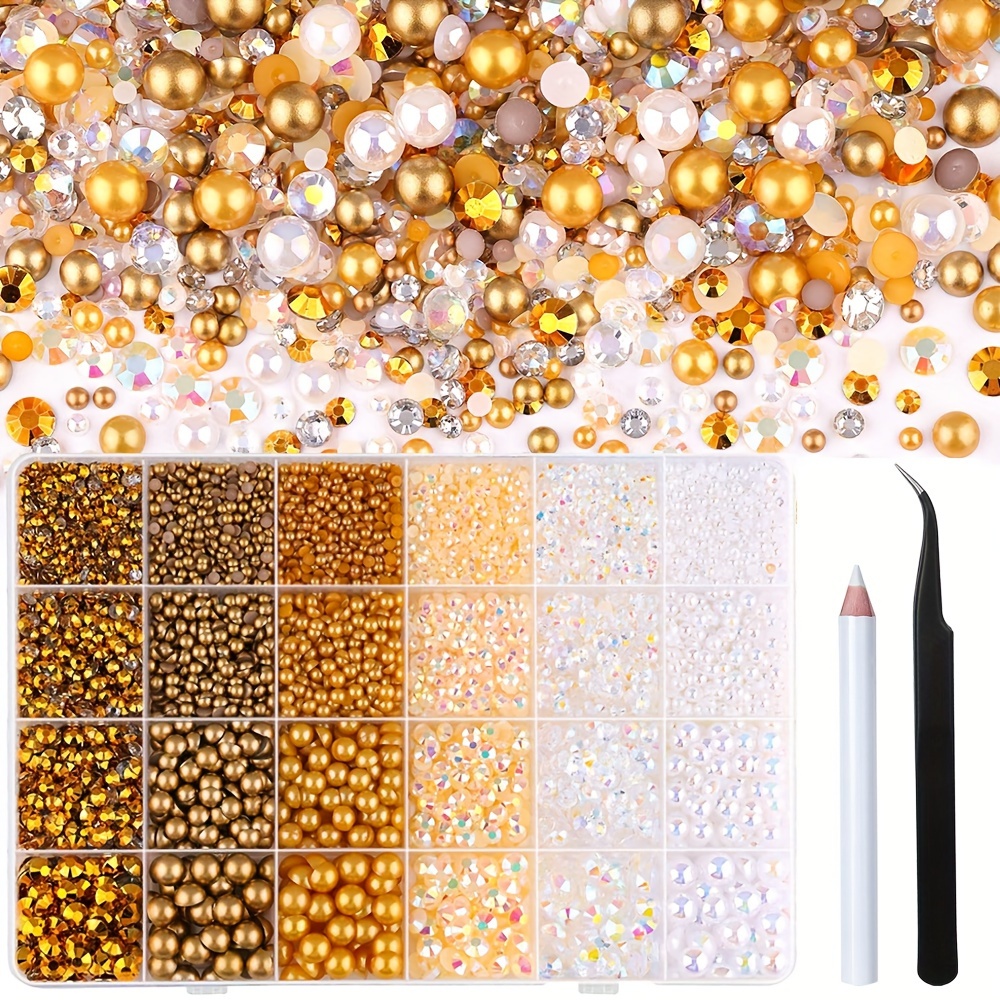 

8900pcs Flatback Pearls And Rhinestones - Crafting Supplies For Decorating, Nail Art, And Jewelry Making - Includes Tweezers And Picker Pencil - Resin Material