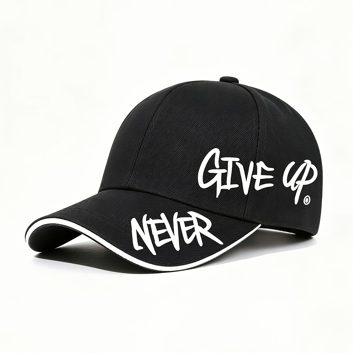 TEMU Gorra de béisbol unisex ajustable con estampado "Never Give Up" - Gorra de papá de calidad con eslogan inspirador, gorra de unisex adecuada para
