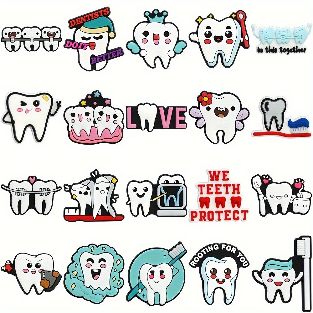 TEMU 16pcs/20pcs, Plastic, Healthy Teeth Series Shoe Charms, Mini Braces Toothbrushes Toothpaste Band Aids Flower Patterns For For Teeth Shoe