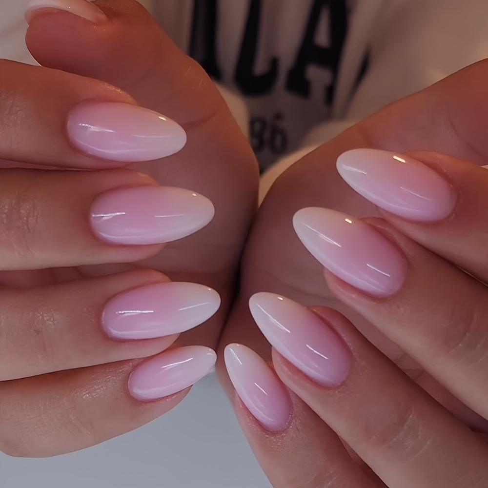 

24 Pcs Pink Gel Fake Nails, Long Oval Shaped, With Nail Glue Sticker And Nail File, Easy Apply Full Cover False Nails For Diy Home Manicure