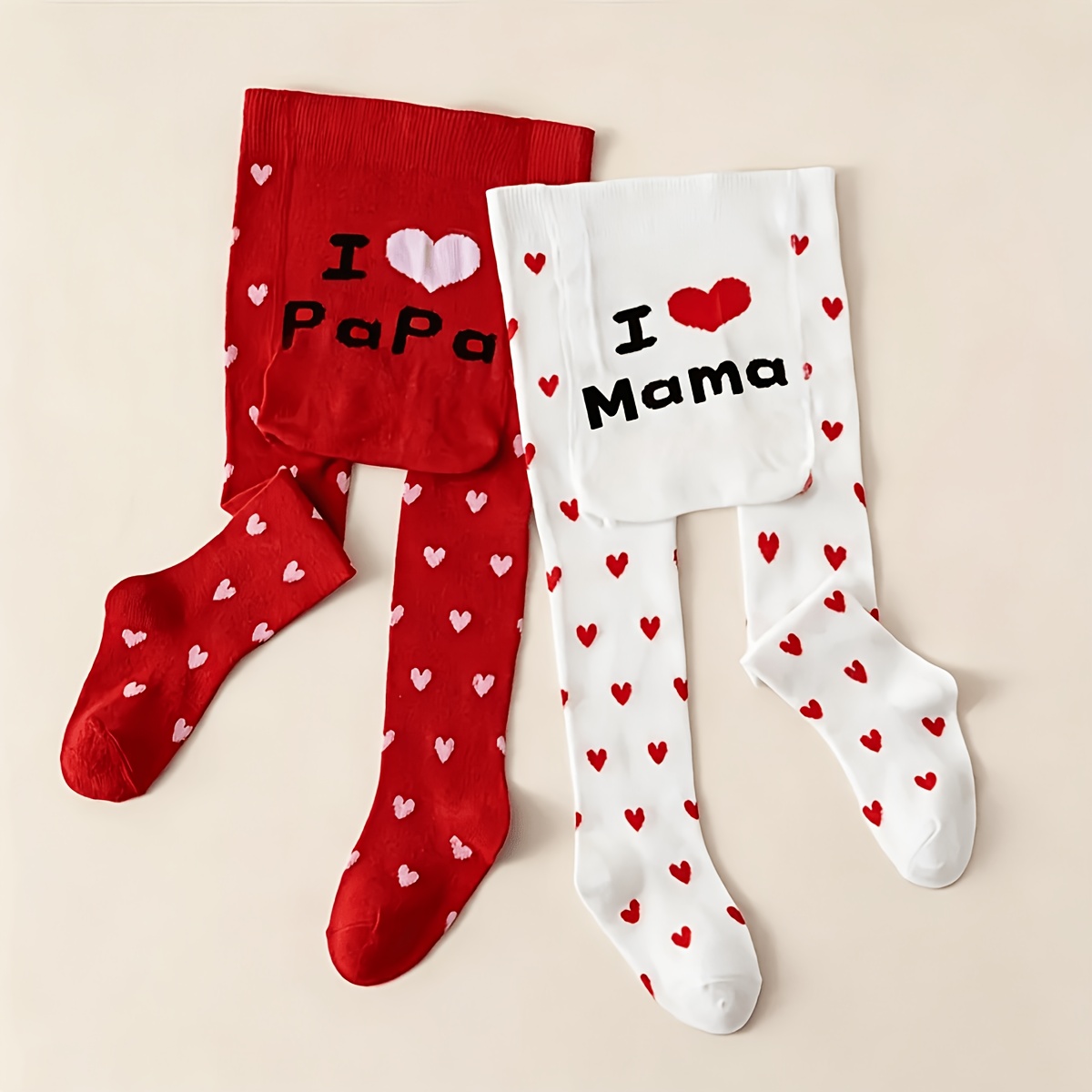 Image of 2pcs Heart-shaped Children's Tights, Big , Heart Pattern, Comfortable, Soft, Daily Wear, Baby Tights, , Cute, Regular Fit, Stretchy, Logo Print