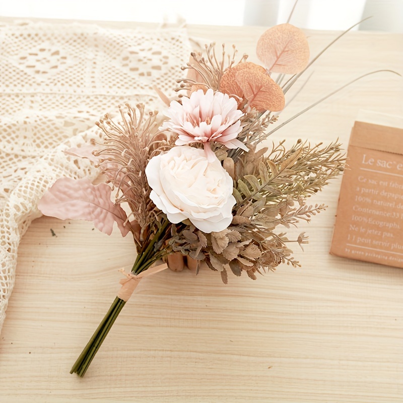 1pc Artificial Flower Simulation Peony Rose Chrysanthemum Eucalyptus Home Decor Bouquet