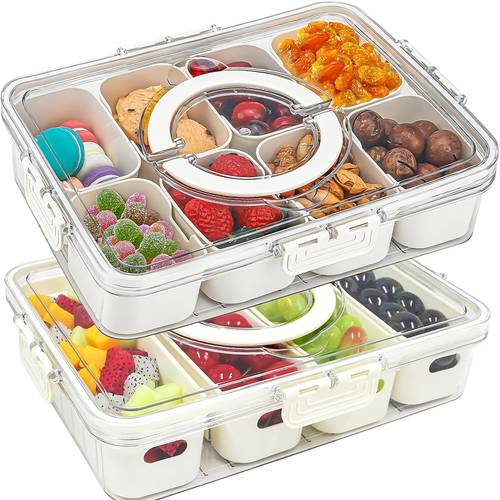 1er-pack, 2er-pack – weiße 8-fach- - mit deckel griff – aus kunststoff, auslaufsichere, spülmaschinen-/mikrowellen e trennschale, für obst/gemüse/kaugummi/nüsse – tragbares design, ideal für grillen, picknicks, reisen den täglichen gebrauch