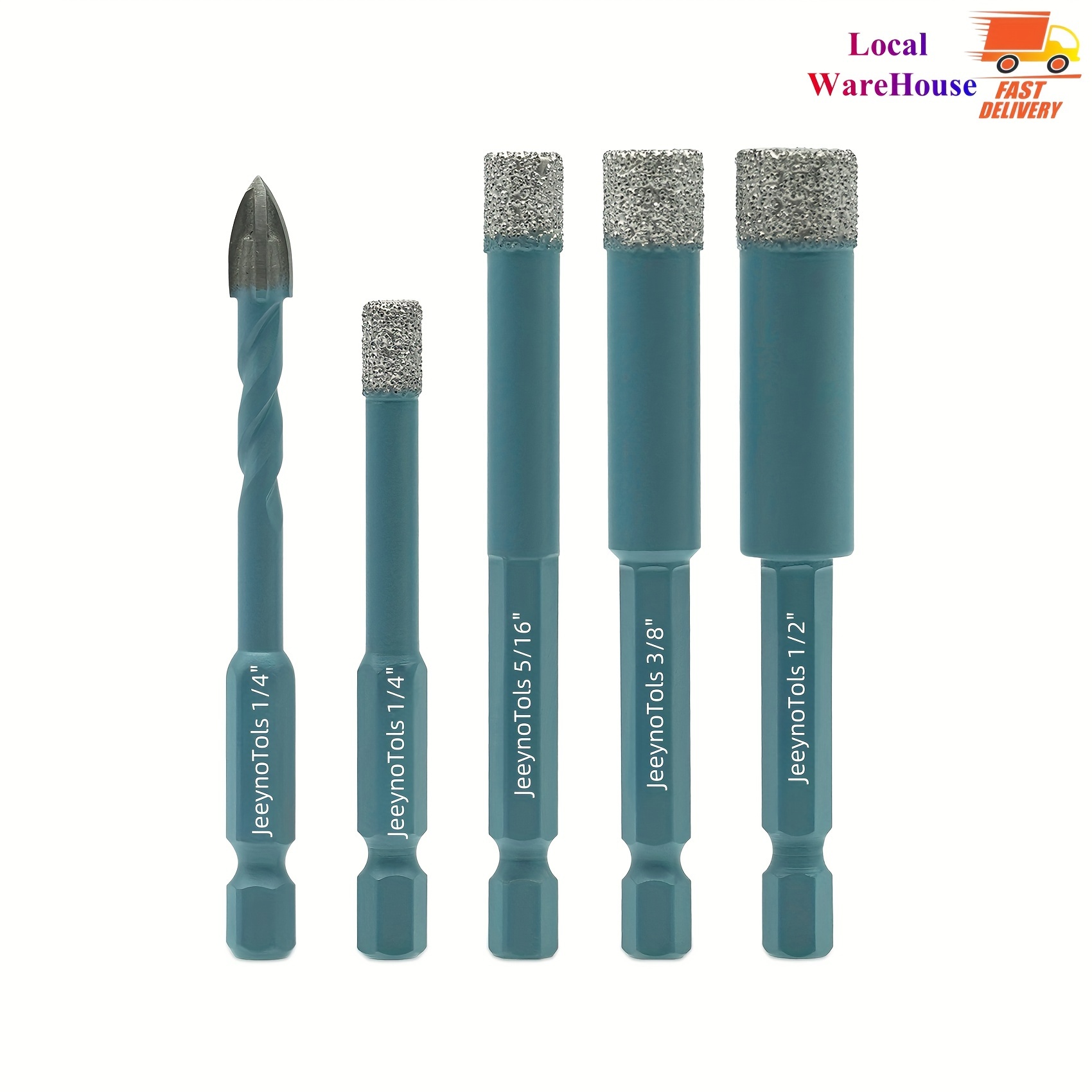 5pcs Diamond , 6/8/10/12mm Drill Bits & 6mm Carbide Drill -fit Hex Shank For Ceramic Porcelain Tile Marble Granite Quartz, Drill Bit, Tile Drill Bits, Tile Bit, Diamond Core , Tools, Tilesaw