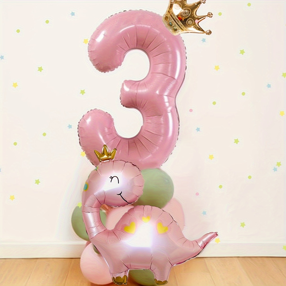 

15pcs Pink Crown Dinosaur Number 0-9 Foil Balloon, Birthday Decor, Anniversary Decor, Graduation Decor, Room Decor, Atmosphere Background Layout, Party Decor Supplies