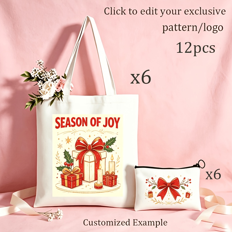 TEMU Gift For Her/him 12pcs Custom Pattern/logo Women's Shoulder Bags/toiletry Bags. Personalized Pattern Shopping Bag Image Custom Handbag Set.