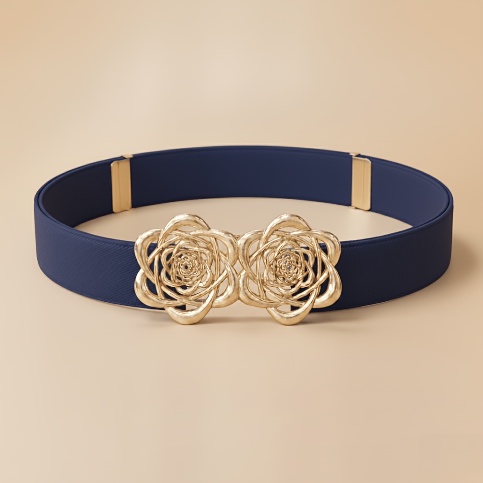 TEMU Women's Fashion Floral Elastic Waist Belt, Vintage Elegant Style Adjustable Elastic Waistband, Jeans Belt, Alloy Belt Elastic Pants Belt,