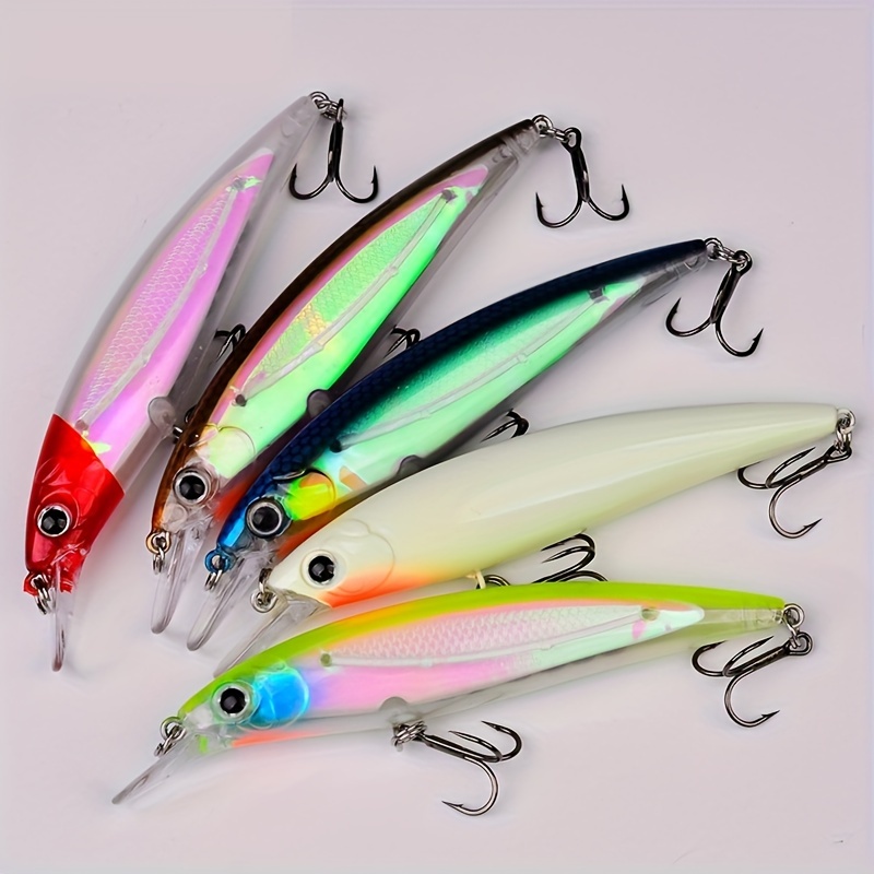 

5pcs Noctilucent Floating Sub Minnow Plastic Fake 3d Fish - Artificial Hard With Triple Hook- Suitable For And Freshwater Fishing- Very Suitable For Catching More Fish