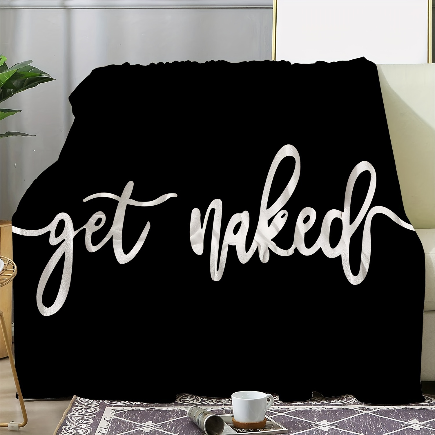 

Vintage Get Naked English Printed Fleece Blanket: Warm, Comfortable, And Soft For Sofa, Bed, Car, Office, Camping, Travel, And All Seasons - Gift Blanket