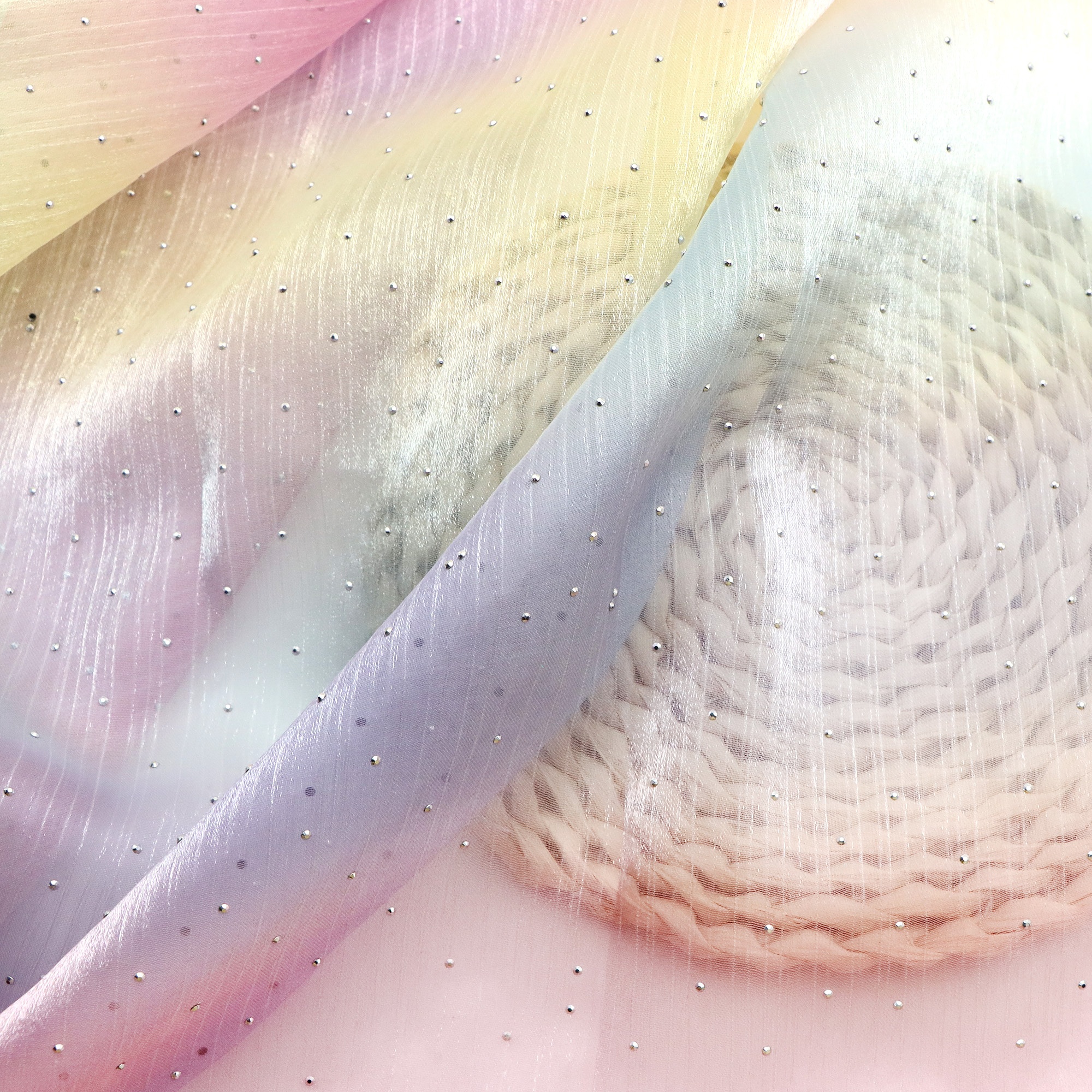 TEMU 1pc Iridescent Pastel Gradient Color Organza Fabric With Rhinestone, Sheer Fabric For Crafts, Hair Additions, Bows, Sewing, Wedding Party