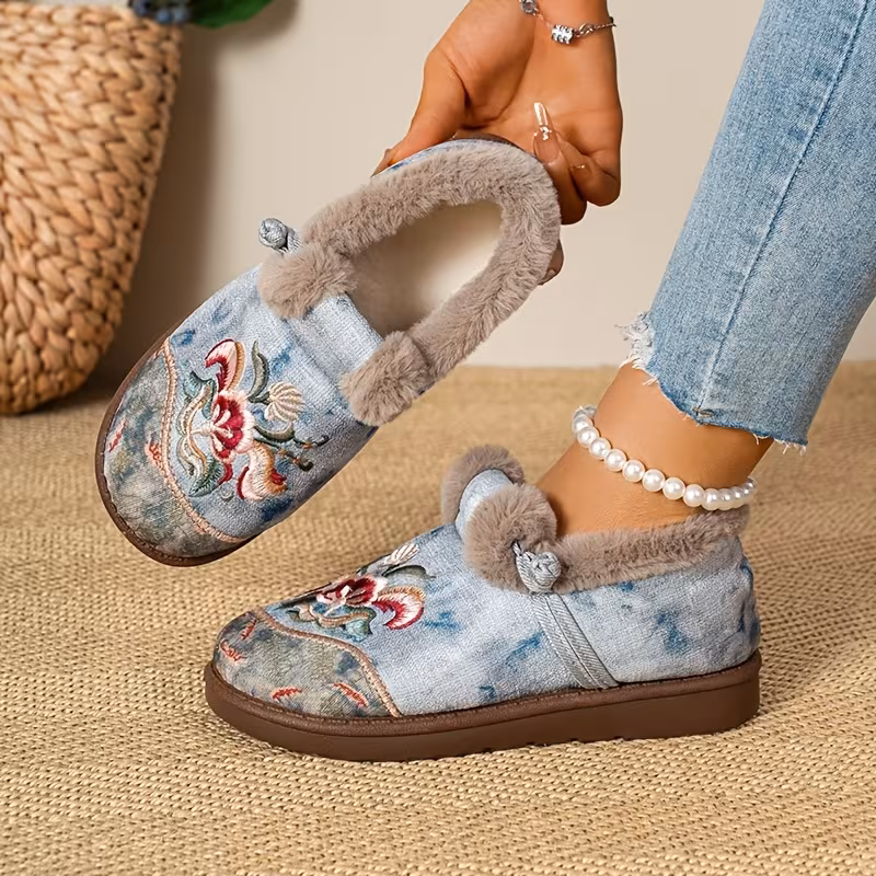 thick warm womens ankle boots soft velvet lining wrapping ankle beige friendly and comfortable new elegant and comfortable womens shoes multiple colors ink blue ink green for winter slip for easy Product details 4