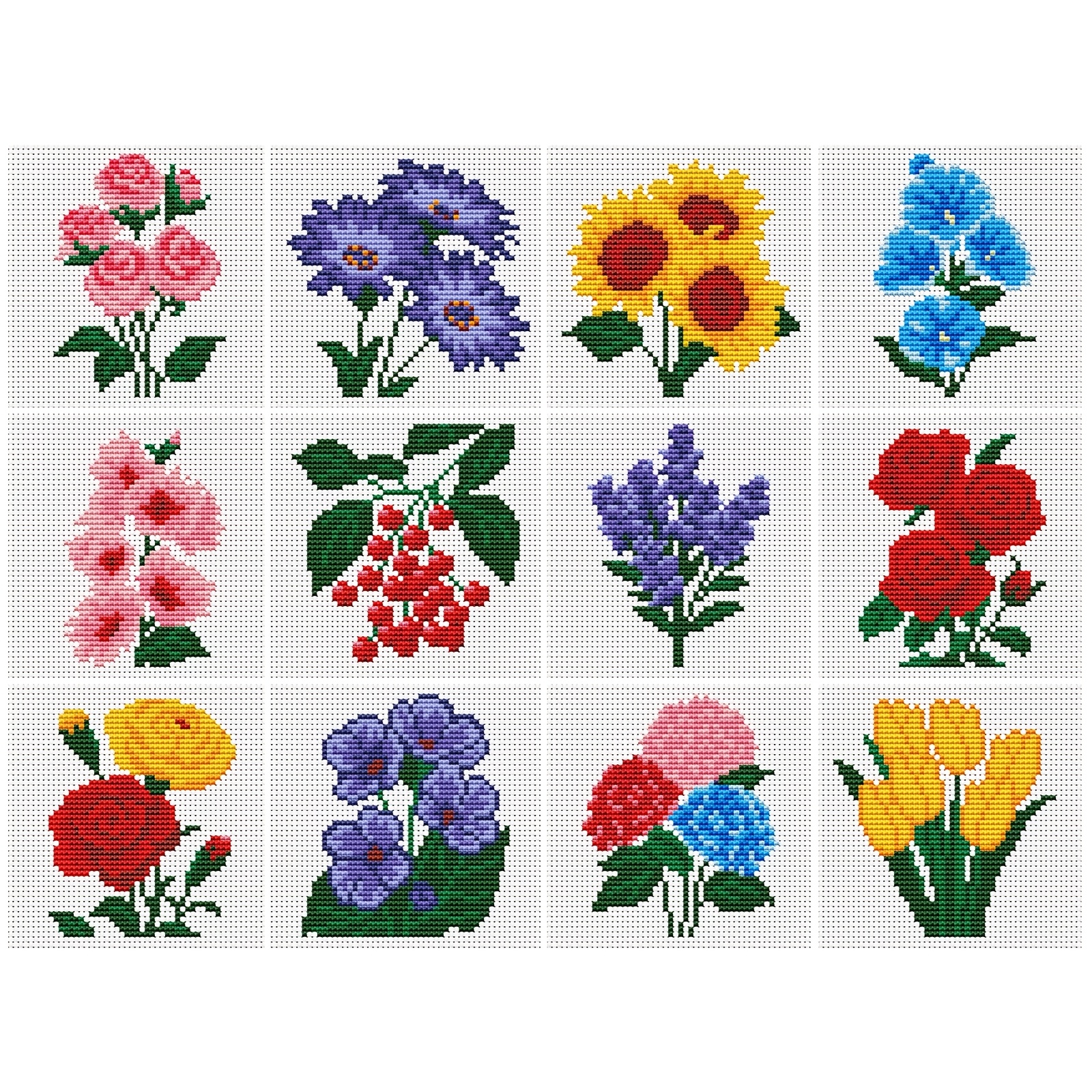 E-shop 1 Set 12 Stück Blumen-Stich, inklusive Rosenblume usw. Muster Materialien (mit Stoff/Faden/Nadel) 11CT Mittlere Dichte Wanddekoration,