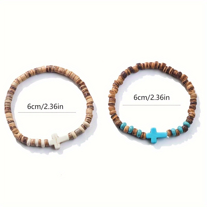Cross Element Coconut Shell Wooden Beads Bracelet Set