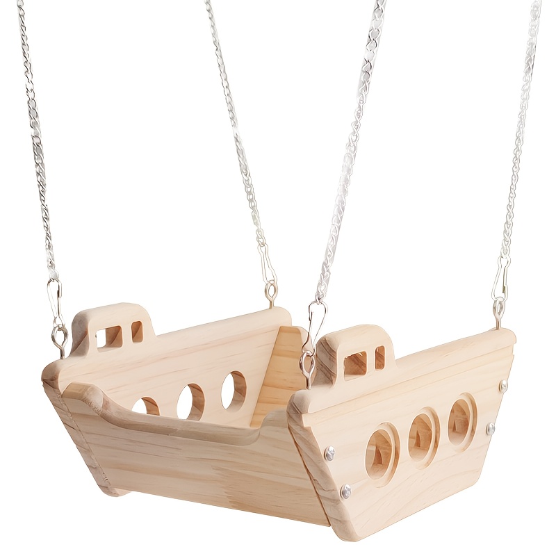 Image of Hamster Chinchilla Solid Wood Cradle Swing Hammock, Hamster Wooden Bed Hanging Nest, Wooden Guinea Pig Swing Hanging Nest, Solid Wood Toy