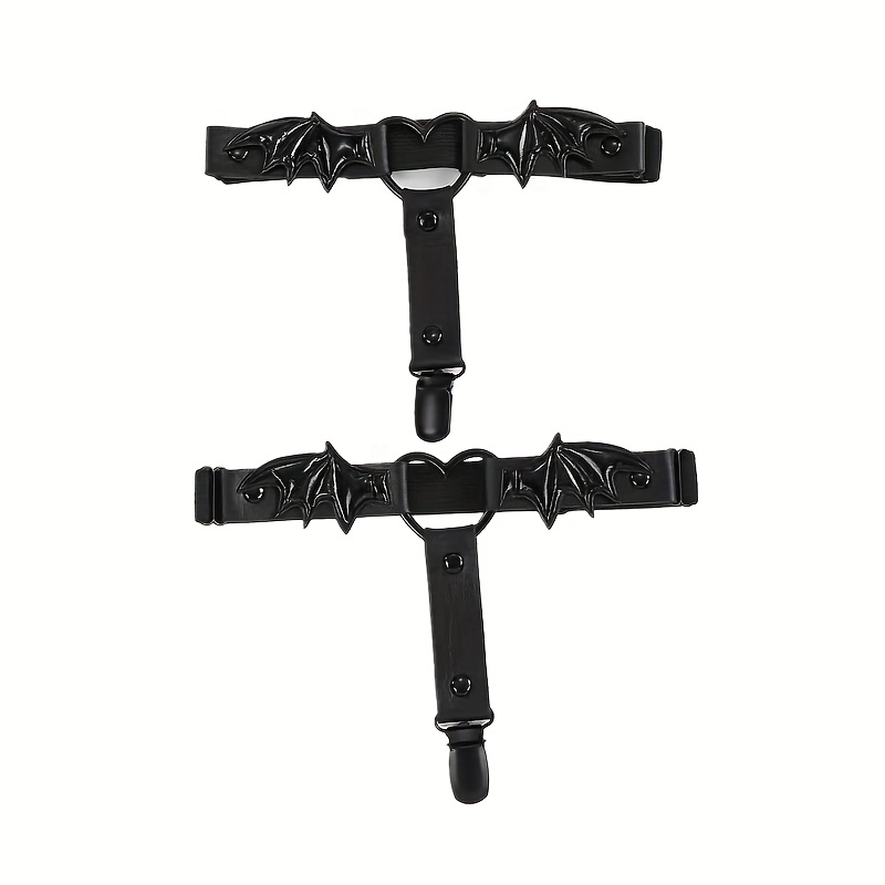 2pcs Women's Bat Wing Stocking Clips, Punk Style Adjustable Elastic Garter Belts, 3.4g/㎡