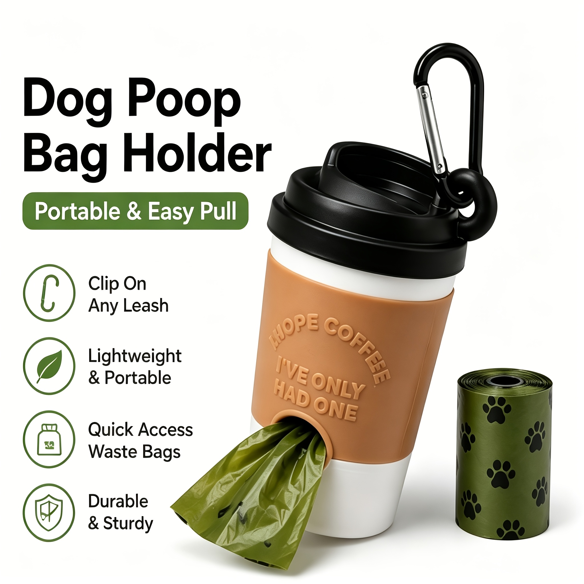 portable coffee cup dog waste dispenser holder   bag dispensing system hygienic   operation for on the go picking up after puppies ideal for walking   use compact hygienic pet   device Product details 4