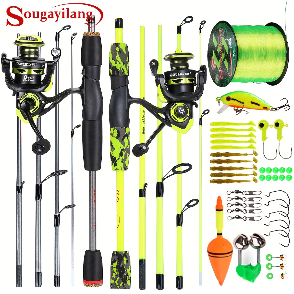 

Sougayilang Fishing Rod & Reel Combo, 5pcs 1.65m/5.4ft Fishing Pole And 5.2:1 Gear Smooth Reel With 500m Fishing Line, Baits, Fishing Tackles, Fishing Equipment For Beginners