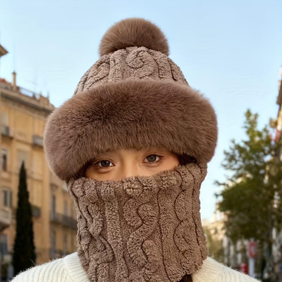 Image of Winter New Jacquard Thickened Riding Windproof Neck Gaiter Mask -ear Warm Balaclava Women's Scarf Hat
