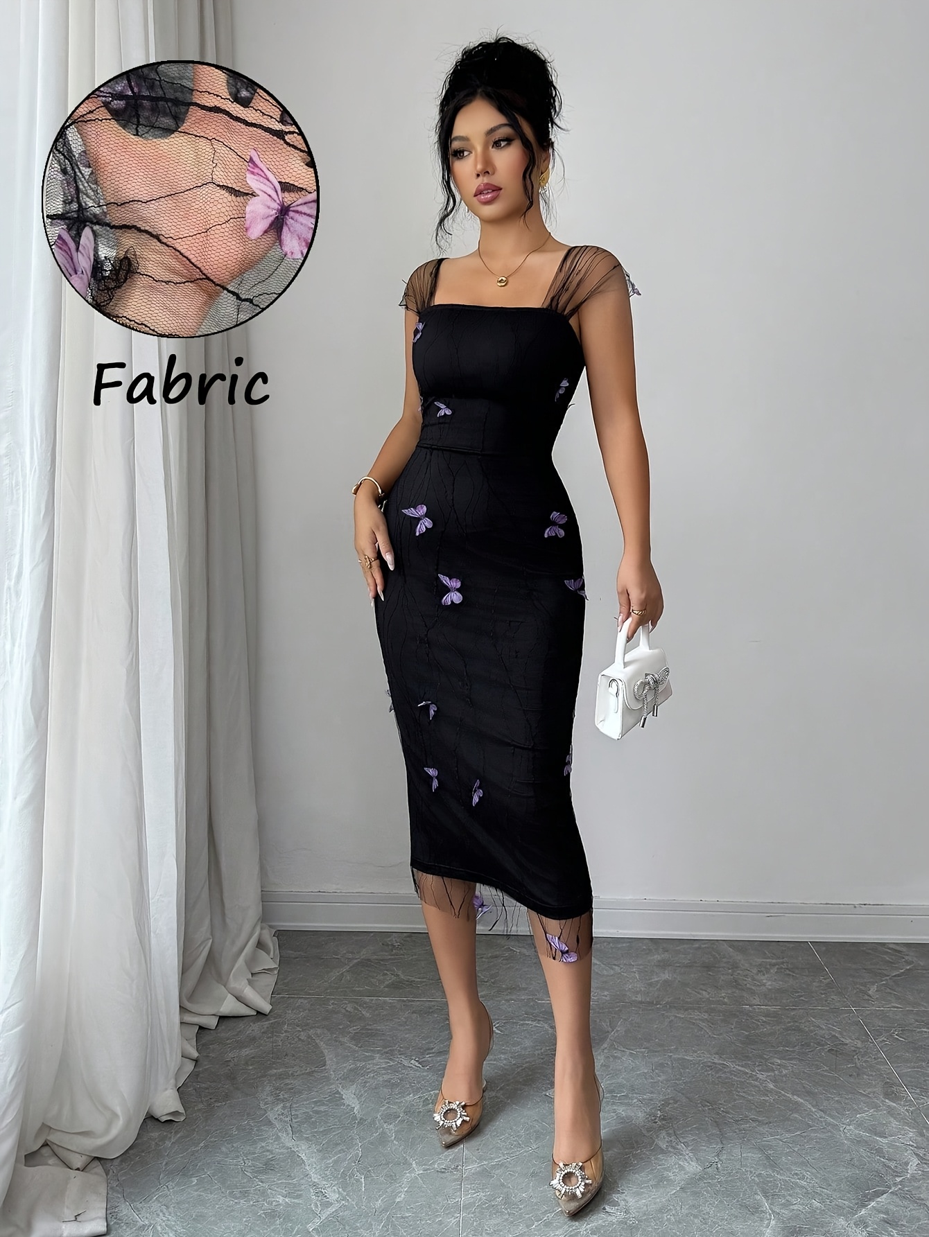 Elegant * Holiday * Romantic Women'* Three-Dimensional * Decoration Mesh  Double-Layer * Sleeveless Dress, Strapless Waist Cut