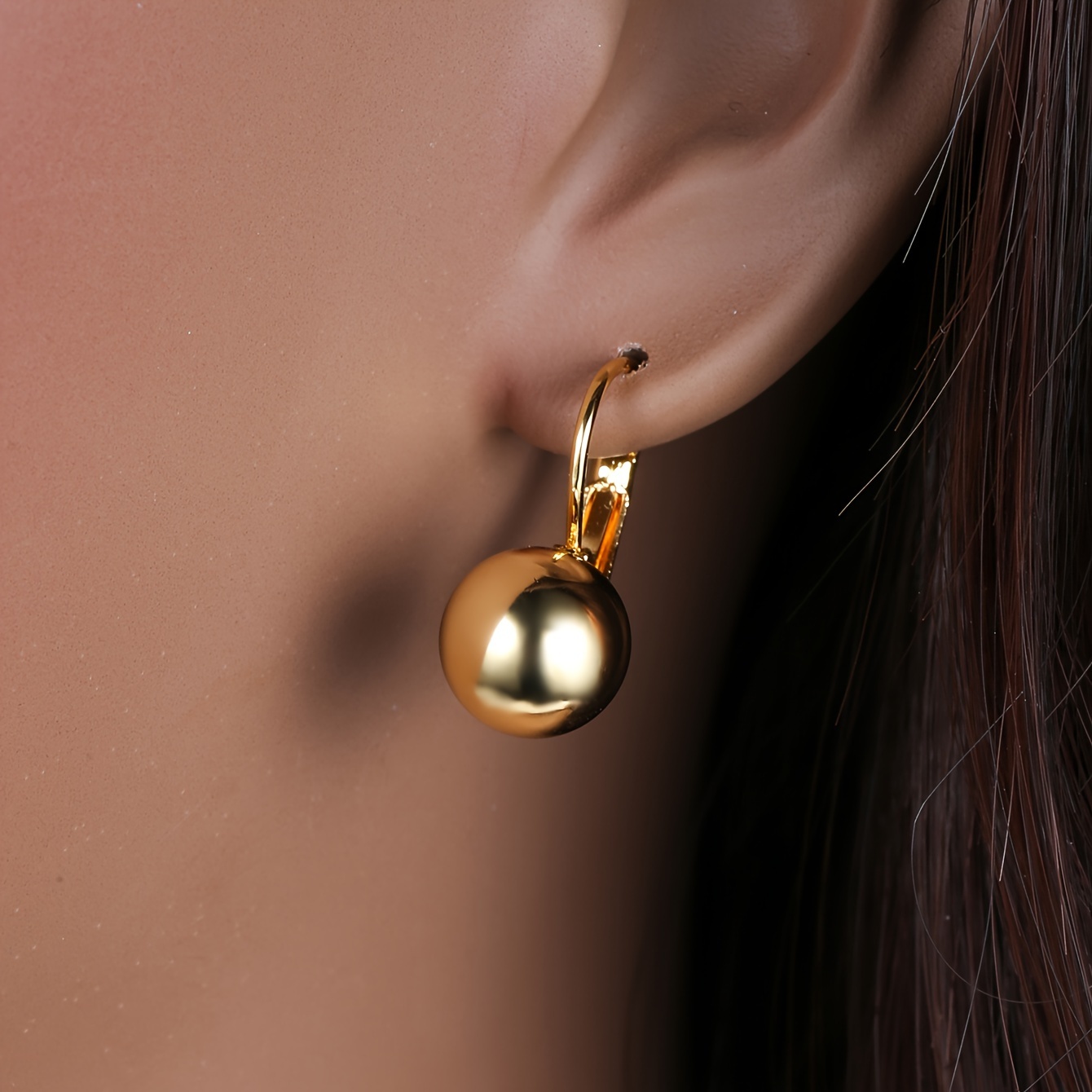 

Elegant Women's 18k Gold-plated Spherical Hoop Earrings - Simple Yet For & Gifting, Copper With A , Novelty Earrings