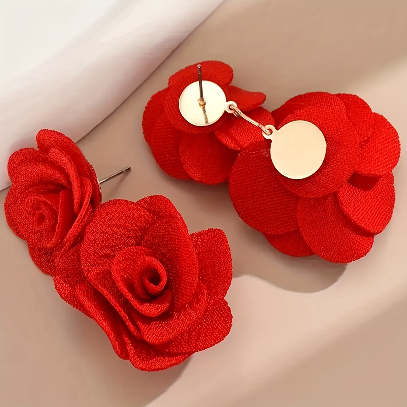Red Rose Flower Stud Earrings, Elegant Minimalist Style, Fashion  Spring/Summer Floral Jewelry Accessory For Women