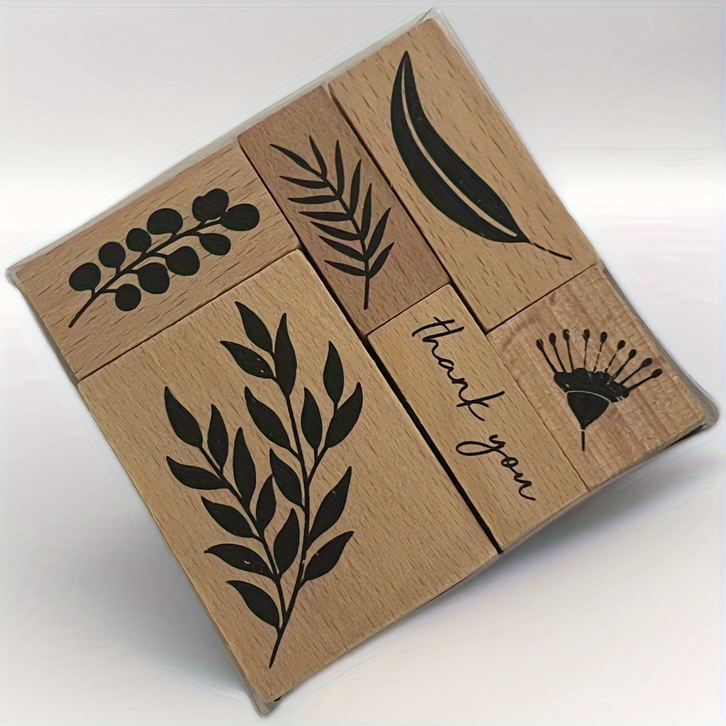 6pcs/1set, Wooden Seal, Leaf, English Letter Seal, Fun Printing