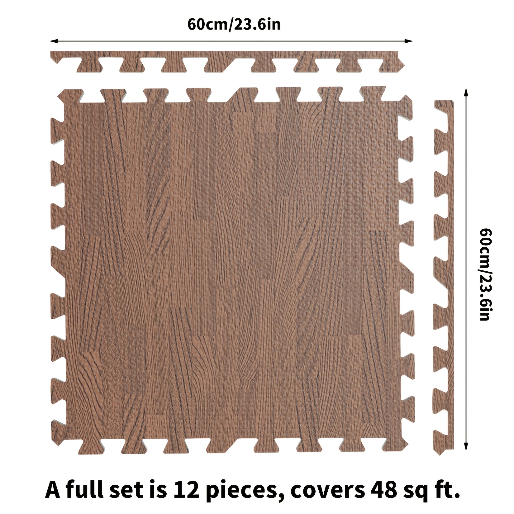 12pcs Foam Floor Mats 60 X 60 X 1.2cm Wood Effect Soft Gym Home Exercise Workout Interlocking Garage Flooring Tiles Indoor (brown)