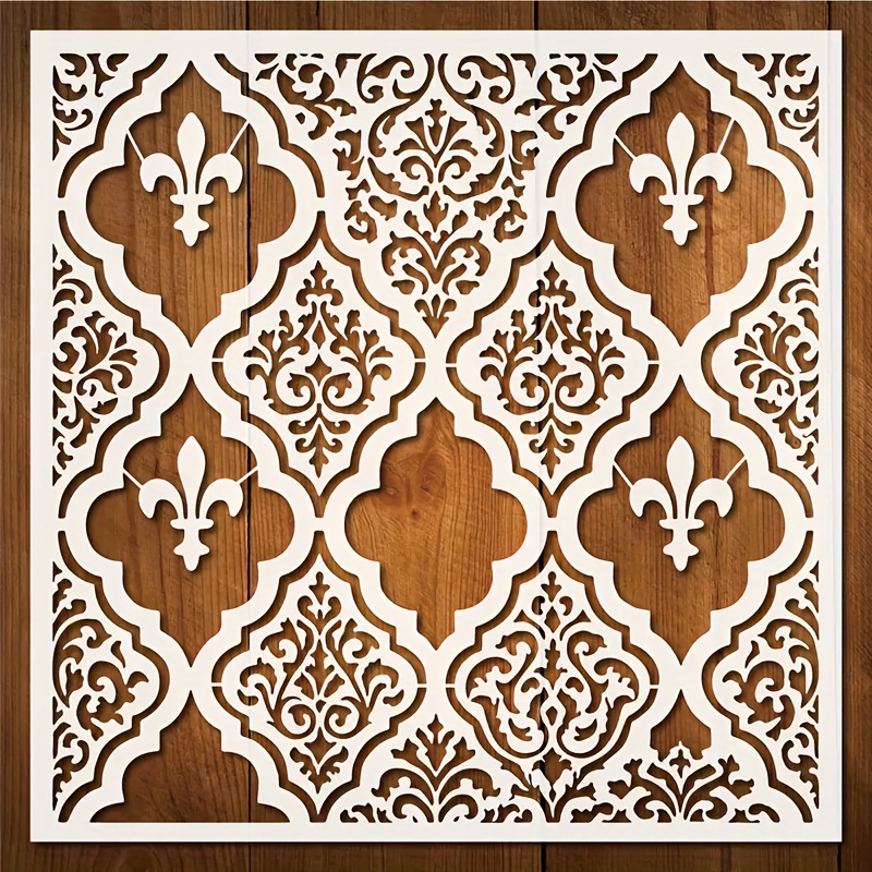 E-shop Wiederverwendbare PET-Kunststoff Schablone - Europäisches -Lilien- und Vierblatt-Klee-Muster - Größe 30*30 cm Französischer /-Stil Schablone,