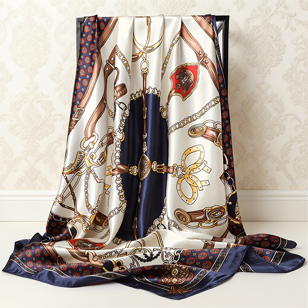 TEMU 1pc 90*90cm Large Handkerchief Scarf For Women, Air-conditioned Room Warm Scarf, New Style Neck Scarf, Trendy Printed Square Scarf, Fashionable