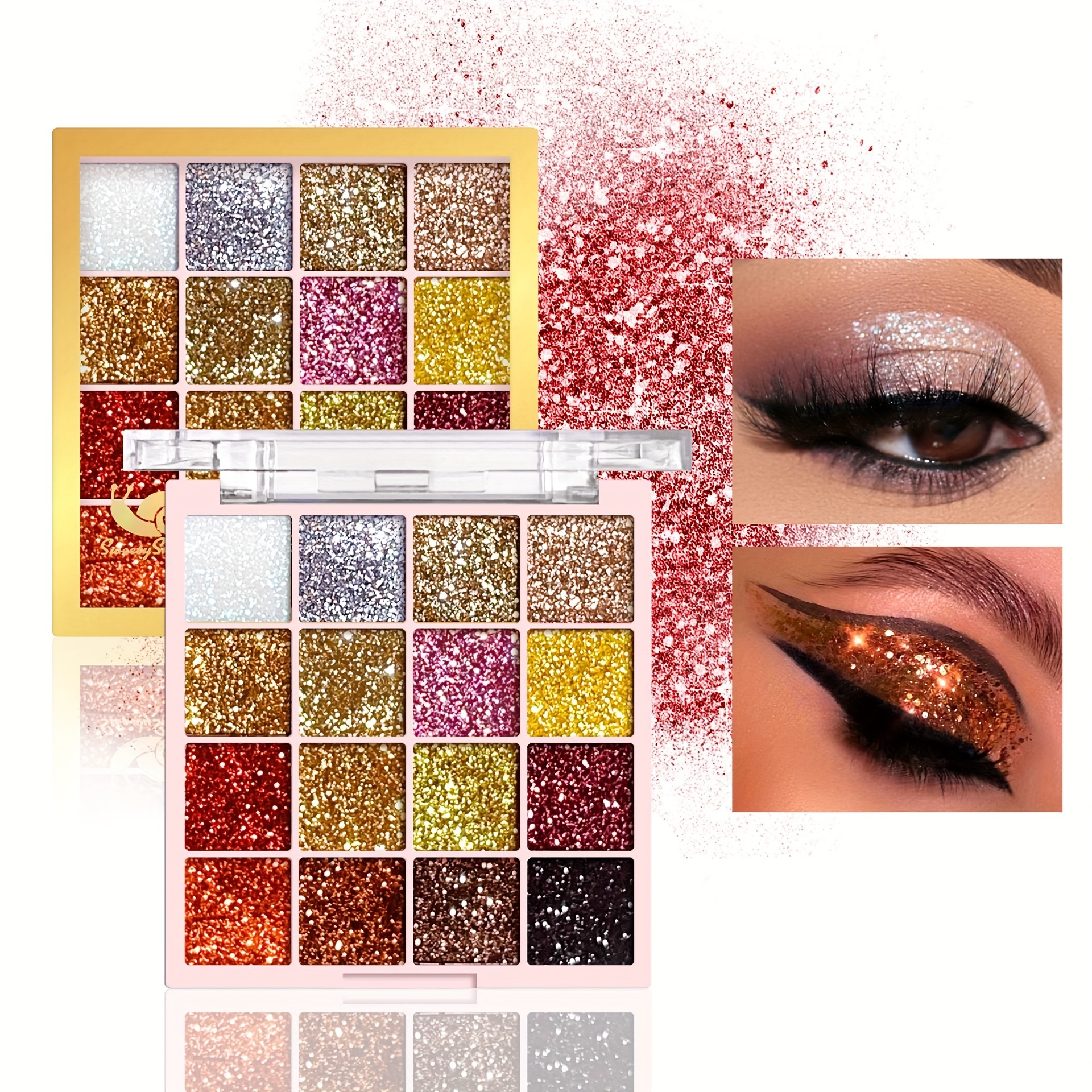 

16-color Sequin Glitter Eyeshadow Palette, Bright & Shiny Makeup For Stage And Fashion, High Pigmentation, Multi-use For Eye, Lip & Hair Decoration, Sparkling Metallic Shades, Golden Brown Tones