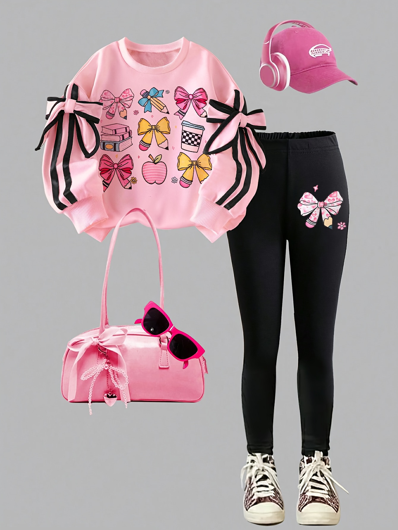 2 stuks Meisjes Roze & Hart Sweatsuit Set met Leggings