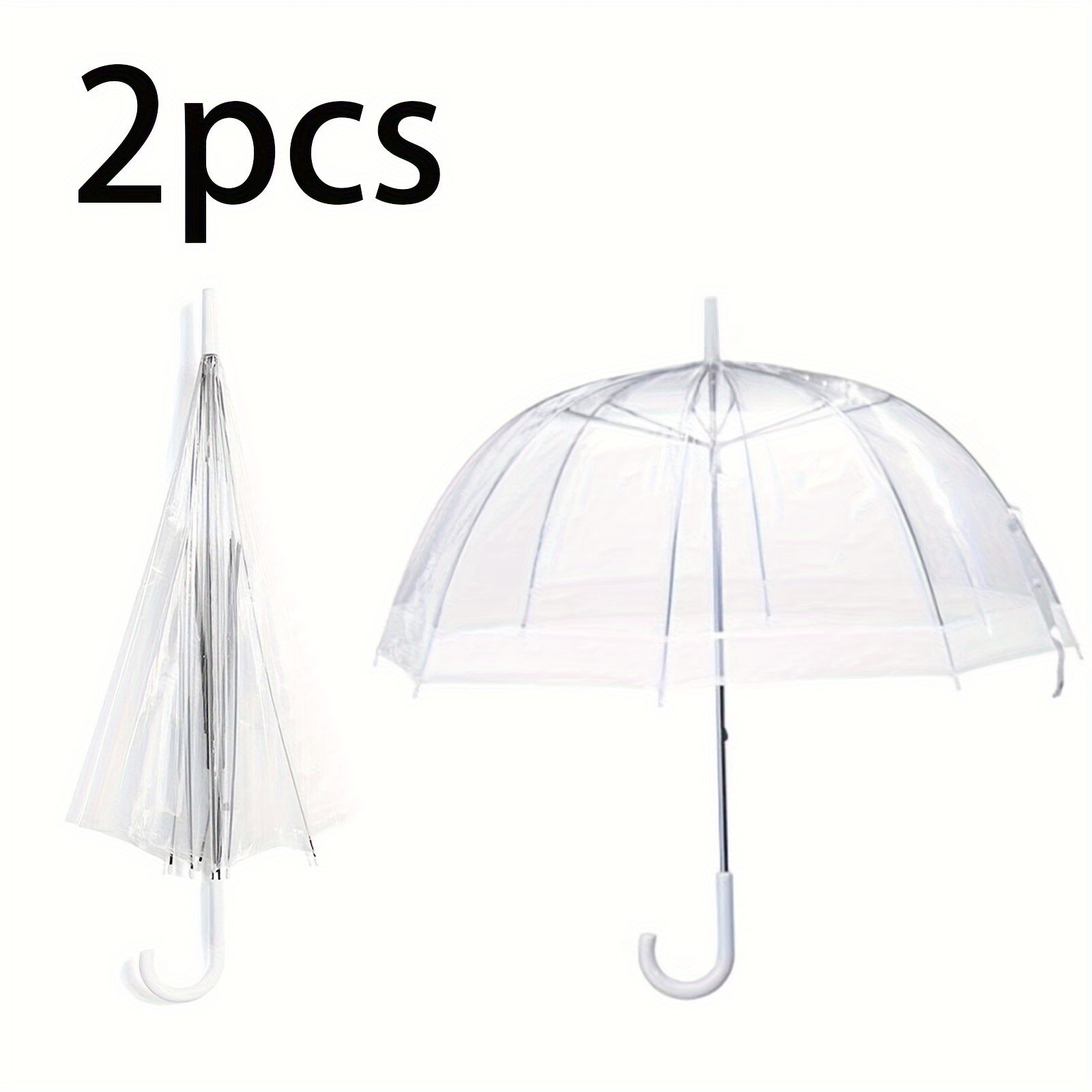 TEMU 2pcs Dome Umbrella Wedding Rain Transparent Clear Handle Waterproof Women's Men' Lightweight Rainproof And Windproof Clear Bubble Umbrella,