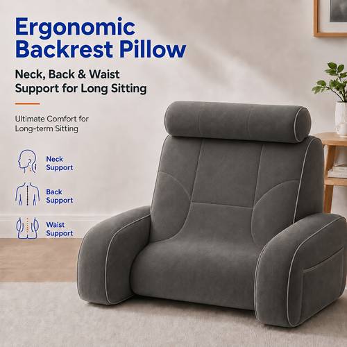 ergonomic backrest pillow with adjustable neck roll foam support suitable for reading gaming relaxing on bed sofa floor soft dutch velvet cover breathable washable with armrest side for