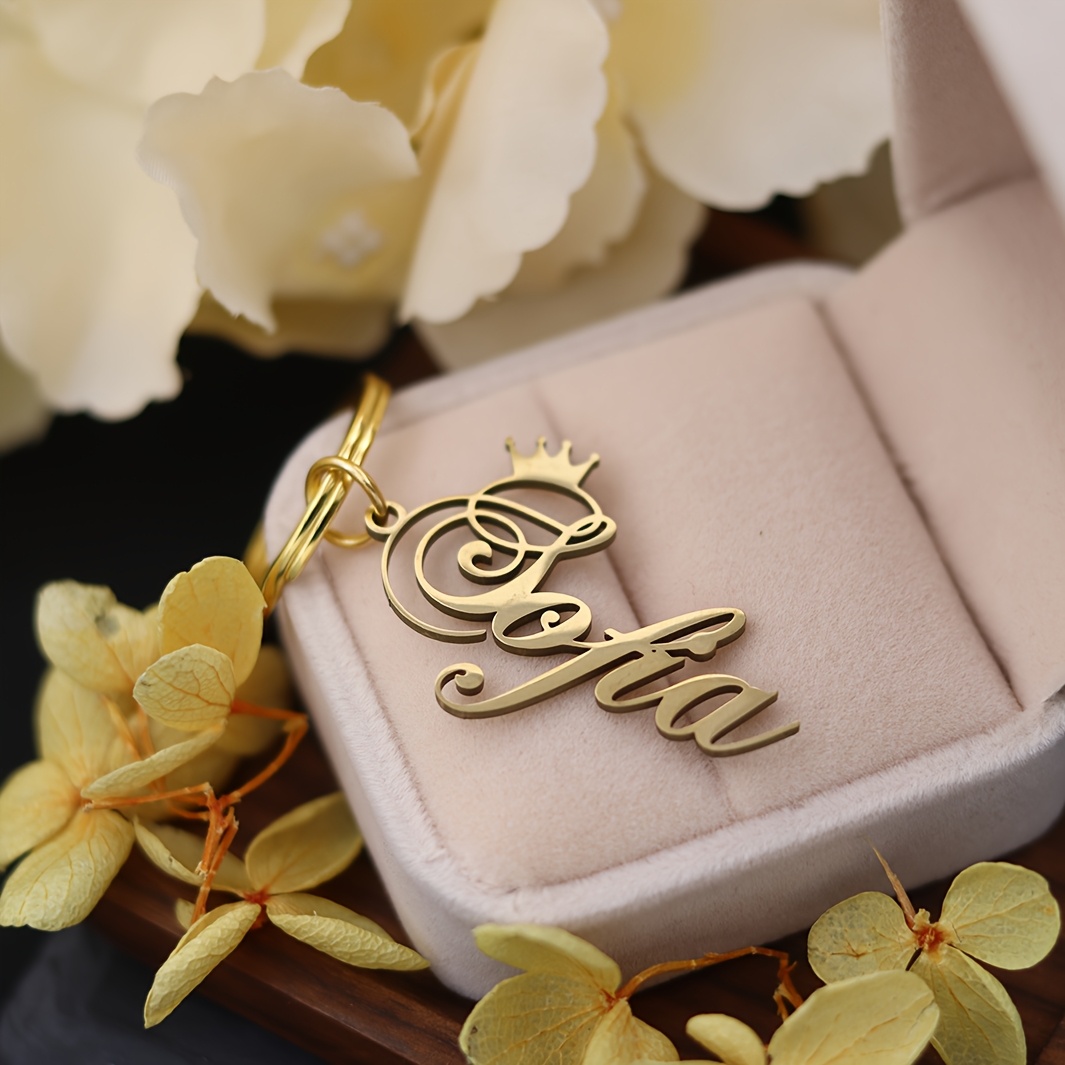 TEMU Personalized Crown Keychain - Custom Name/letter, Elegant Stainless Steel Crown Decoration, Custom Nameplate Keyring Gift, Suitable For Women,