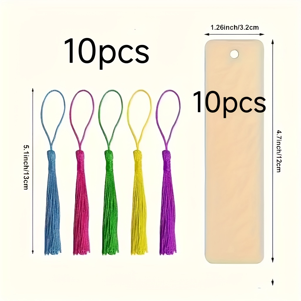 Image of 10/20/40pcs Blank Bookmark, Wooden Craft Bookmark, Wooden Square Label With Random Color Tassels