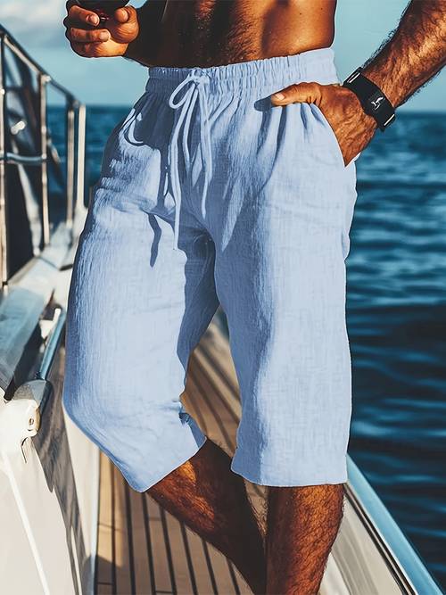 mens spring summer new loose linen breathable athletic beach capri shorts multi color versatile loose style 3 4 length shorts machine washable and fade and shrink resistant for commuting beach vacation
