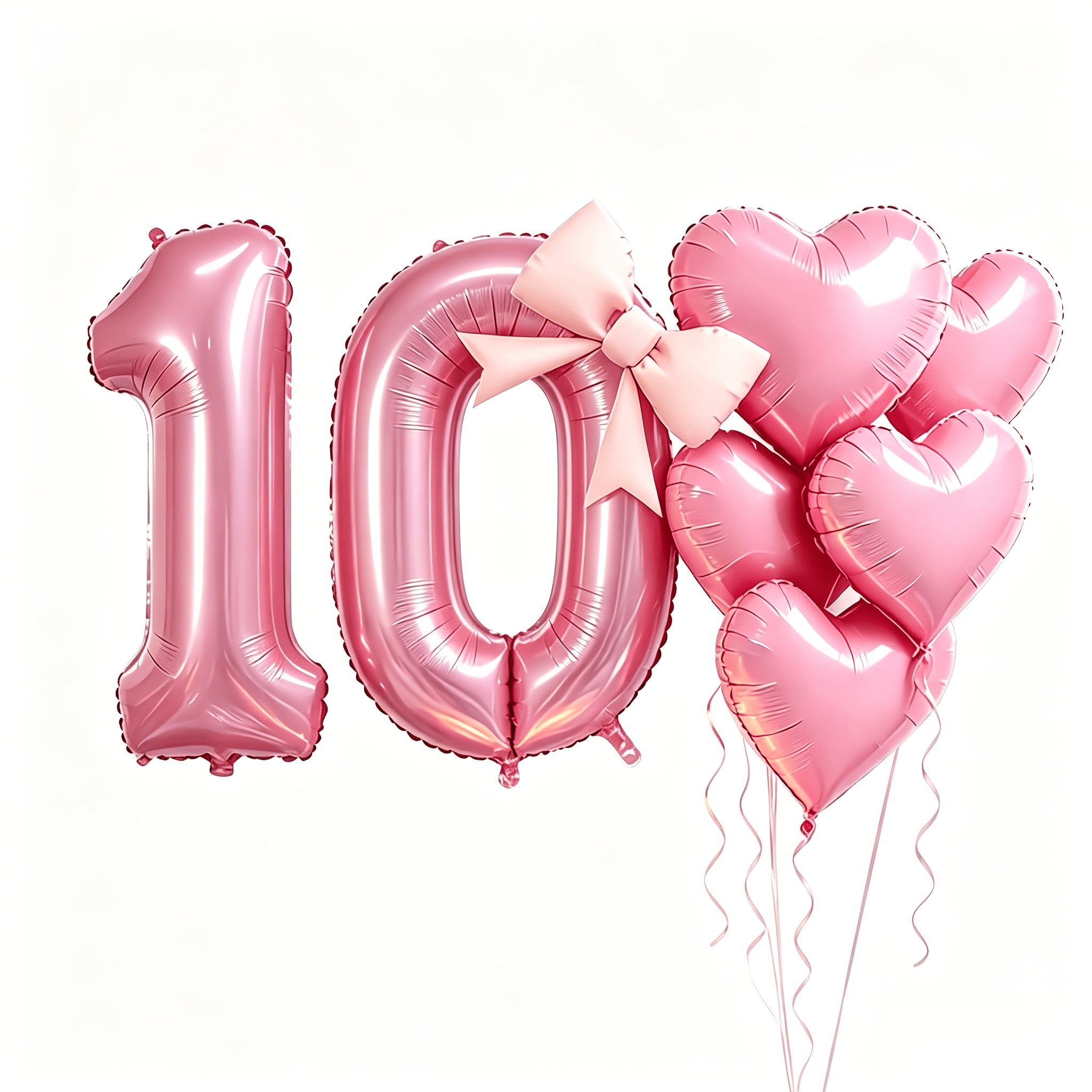 Image of 8pcs Set Of Pink Number Balloons, Heart-shaped Balloons, And Bows Perfect For Birthday Decorations, Christenings, Showers, Anniversary Parties, Valentine Day, Weddings, And Mother Day Decorations