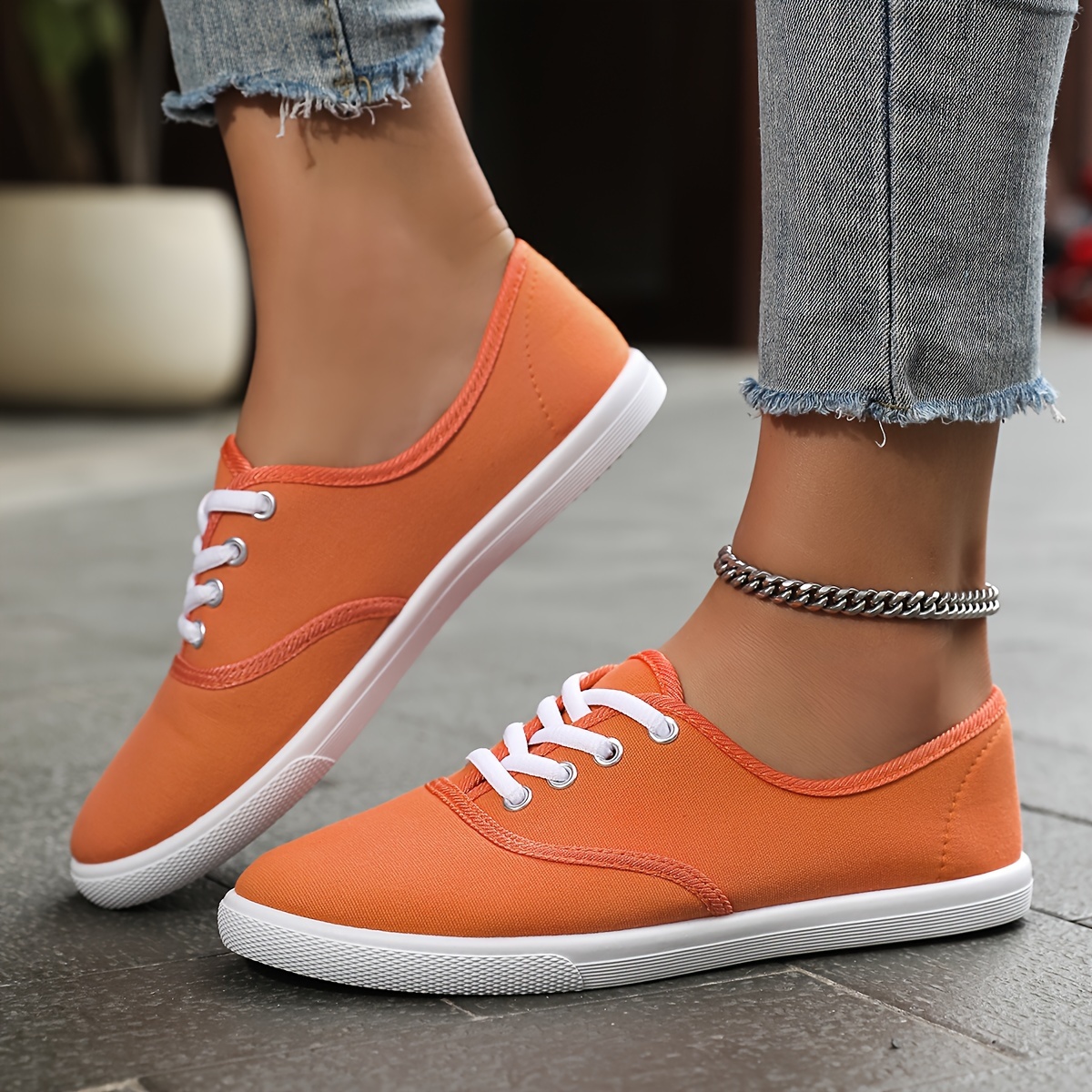 Orange and Cream Women’s lace-up outlets canvas shoes