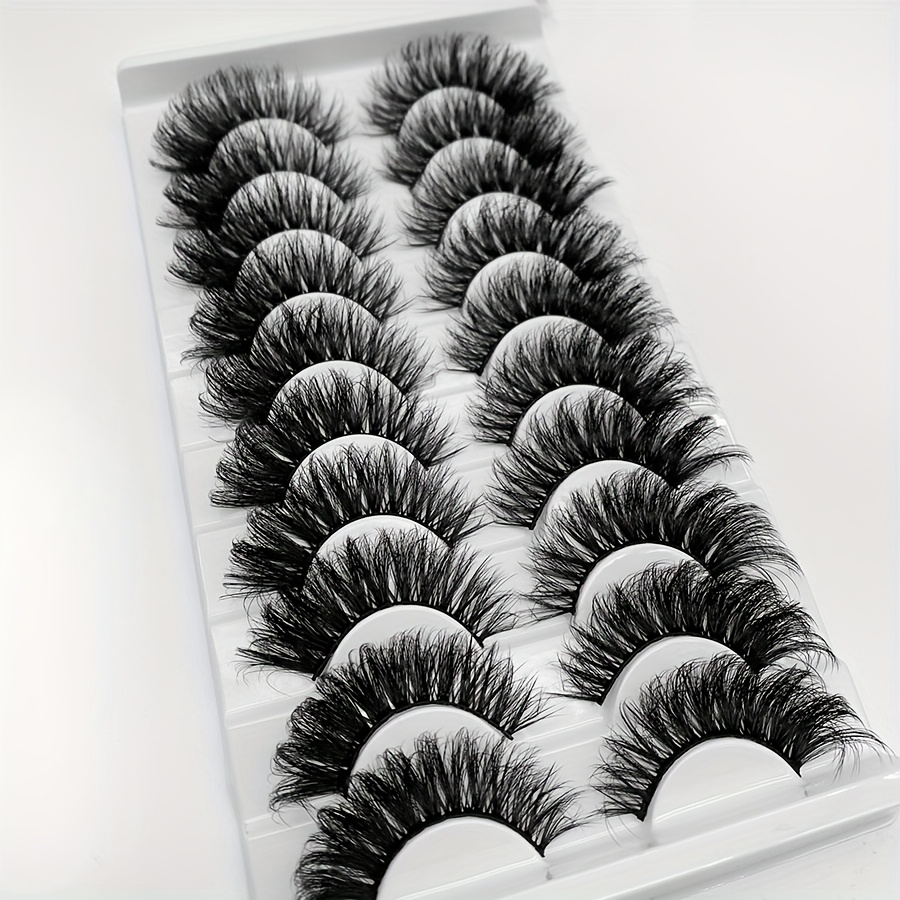 

10 Pairs Fluffy & Extra False Lashes, Multiple Lengths (13-21mm) D- Handmade Mink Strip Eyelashes, Lightweight & Reusable For Natural To Look - Ideal For Halloween, Valentine's, Birthday Parties