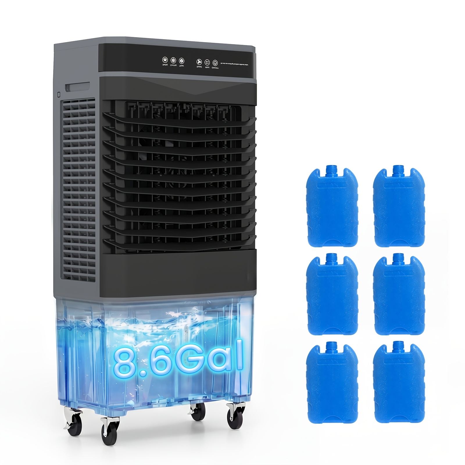 2000/3200 CFM Swamp Cooler, Dual Control Evaporative Air Cooler with 12H Timer, 5.6/8.6 Gal Water Tank, 3 Wind Speeds, 120° Oscillation, Portable Cooling Fan for Apartments, Bedrooms, Rvs, Garages