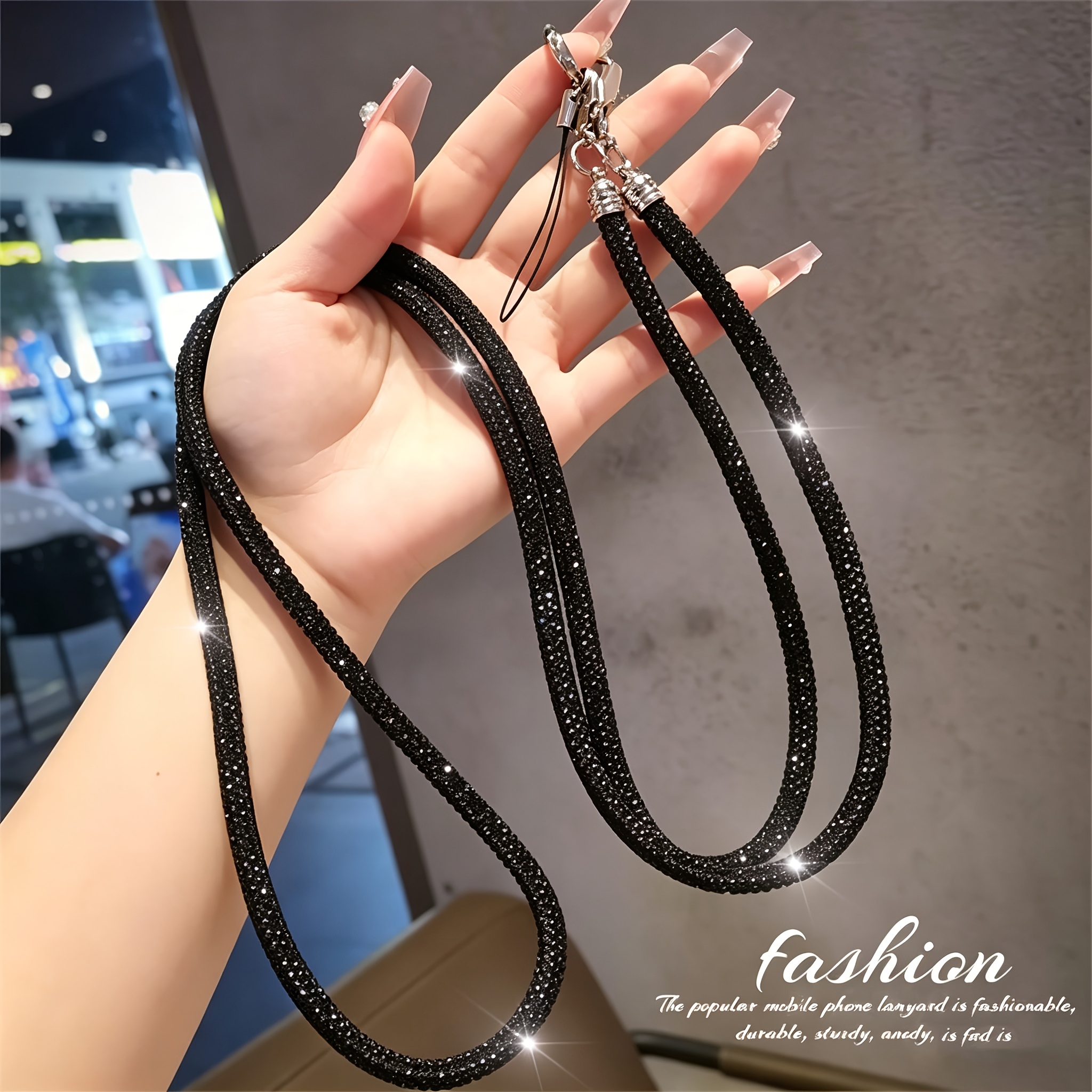 TEMU Catena a tracolla per telefono con strass scintillanti, 122 cm/48,03 pollici + clip in TPU resistente all'usura, decorazione con strass , catena