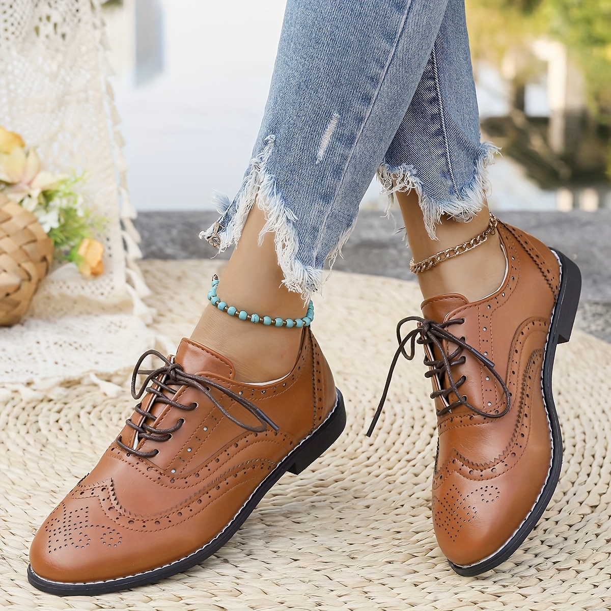 Cuero Zapatos Oxford Cordones Mujer Cordones Zapato Oxford Mujer